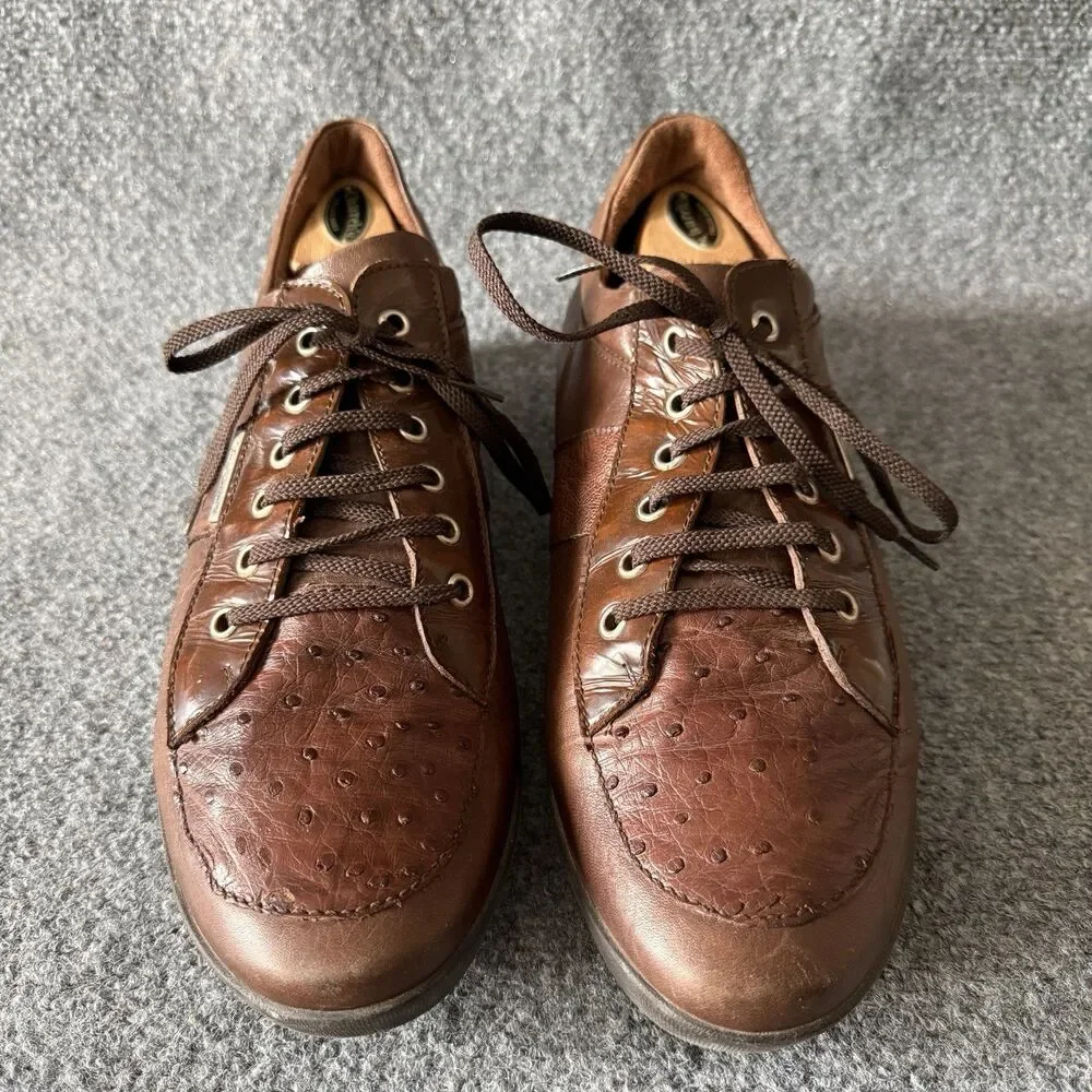 Franco Sarto Men's Brown Leather Ostrich Print Lace-Up Sneakers US 12.5 67576A